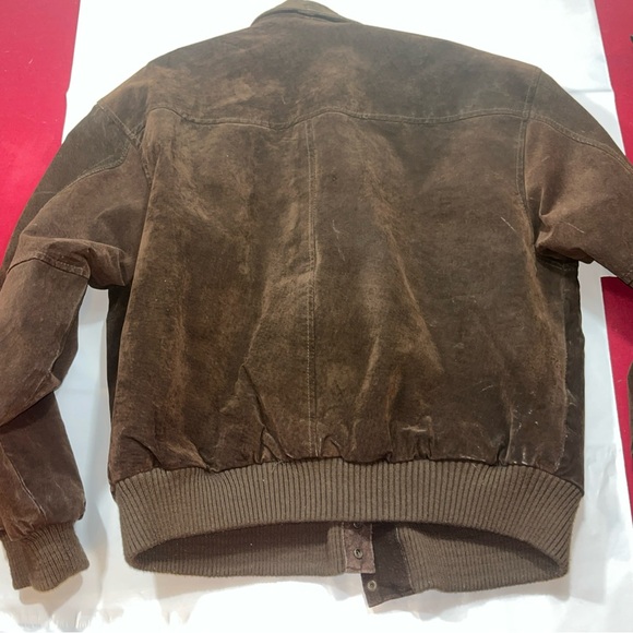 Paris BROWN SUEDE Leather BOMBER Jacket zip up Snap Lined 90s Collared Men’s LRG - Picture 13 of 16